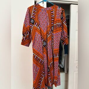 Vibrant Orange Patterned Dress
